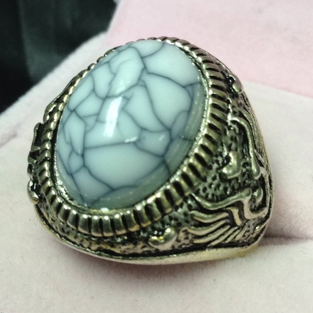 Men's white and gray stone silver ring Sz11